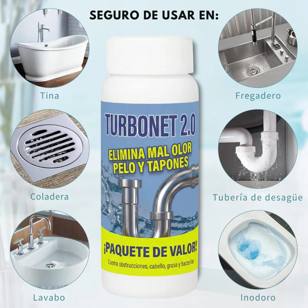 TurboNet 2.0 Elimina Mal Olor, Pelo y Tapones