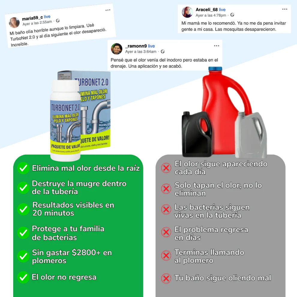TurboNet 2.0 Elimina Mal Olor, Pelo y Tapones